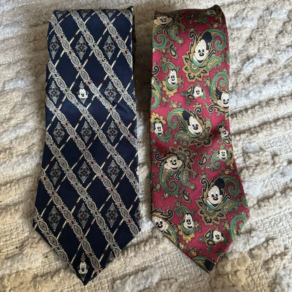 Vintage Disney Mickey Mouse 100% Silk Tie Lot 2 Walt Disney World Balancine Tie